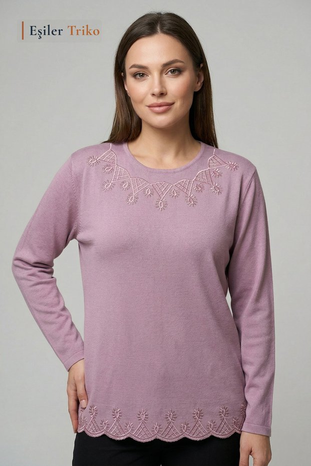Women's Powder Mountain Blend Pattern Collar and Skirt Embroidered, Stoned Mother Combed Cotton Blouse