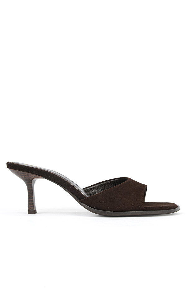 , Women's Genuine Leather Heeled Slippers 1611059Z0303 Brown