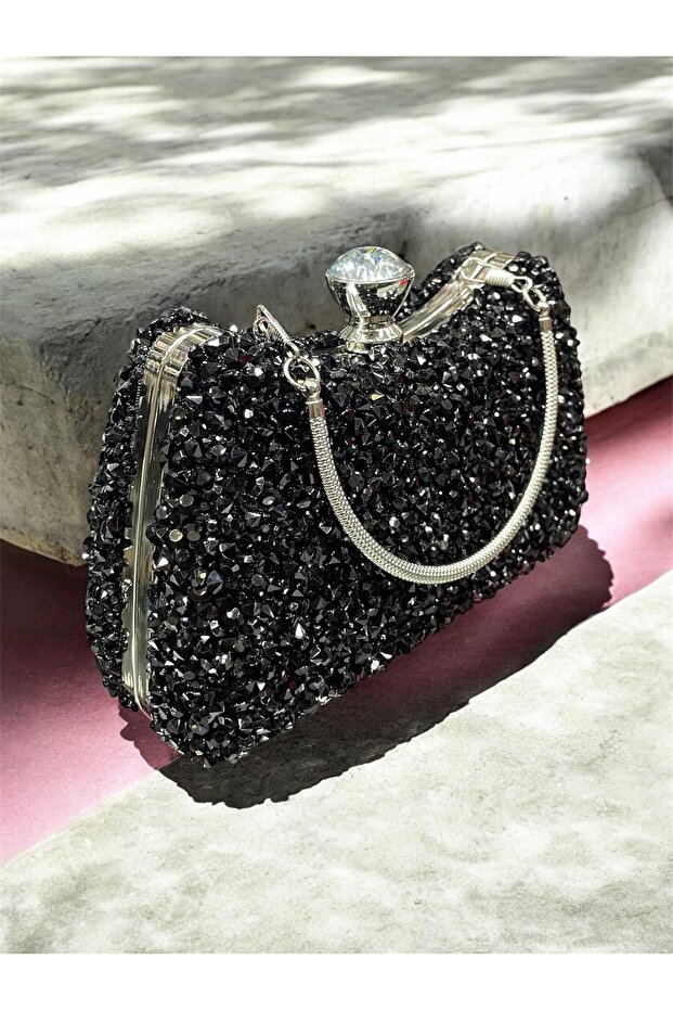 Black Mixed Stone Evening Dress Bag