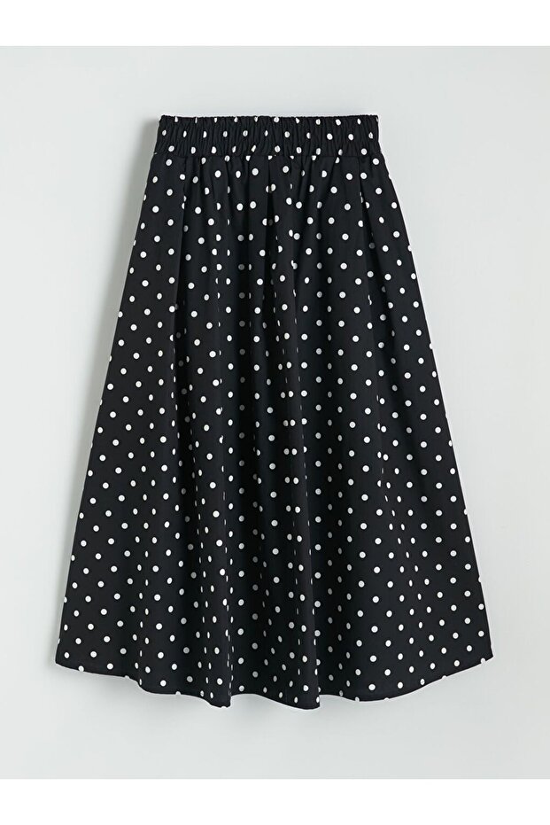 Xside Elastic Waist Polka Dot Poplin Pleated Skirt
