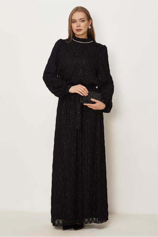 Lace Evening Dress with Belt 50556