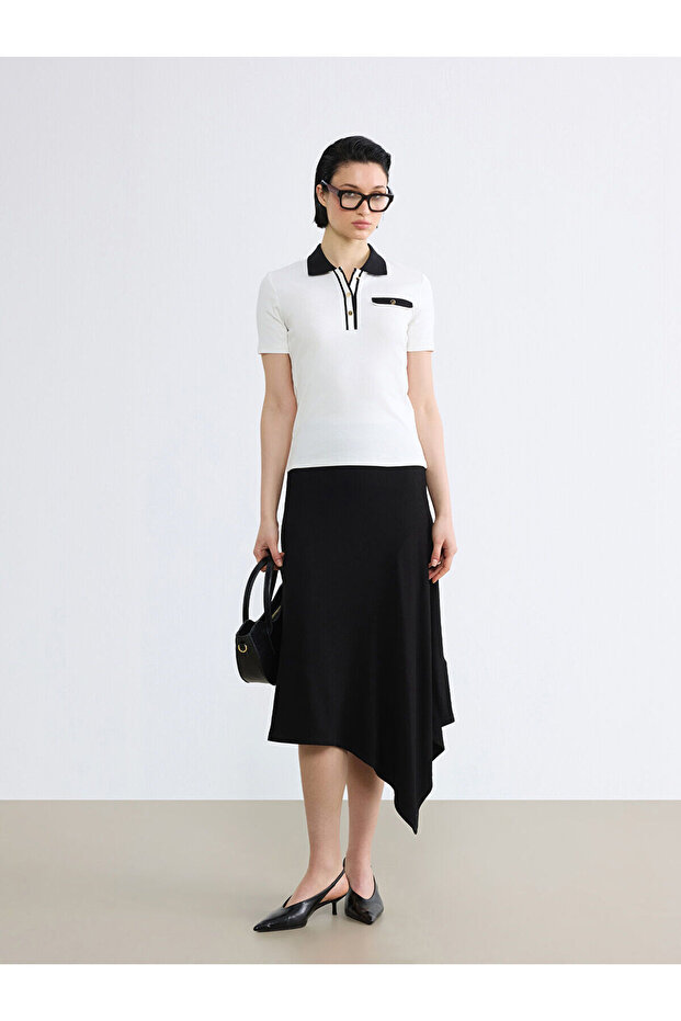 Black Asymmetrical Cut Skirt with Elastic Waist