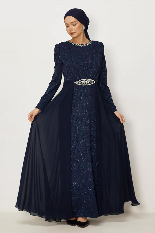 Stone-Embellished Evening Dress 50553
