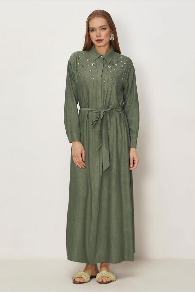 Belted Stone Printed Dress 45763