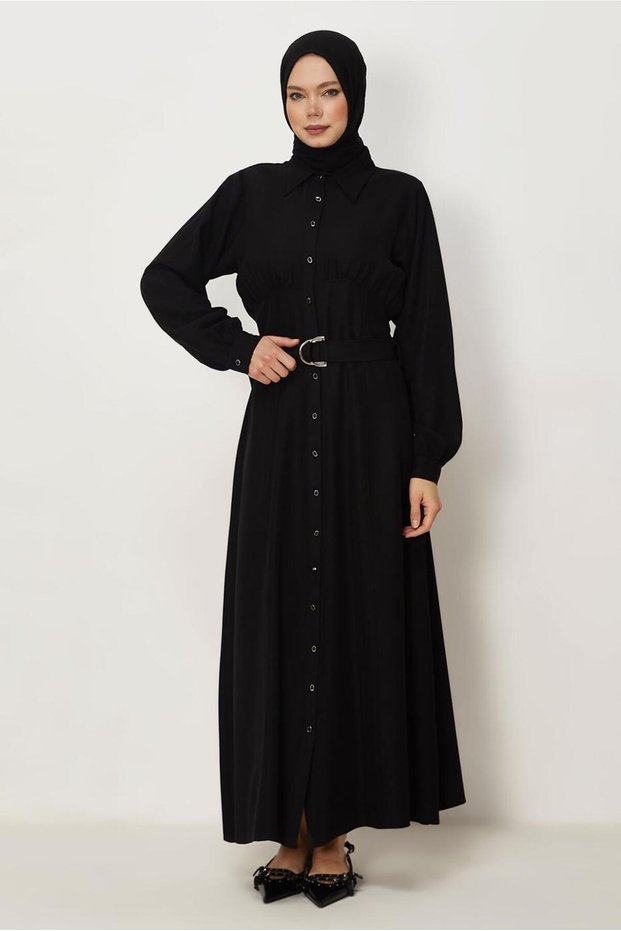 Belted Linen Effect Dress 46324
