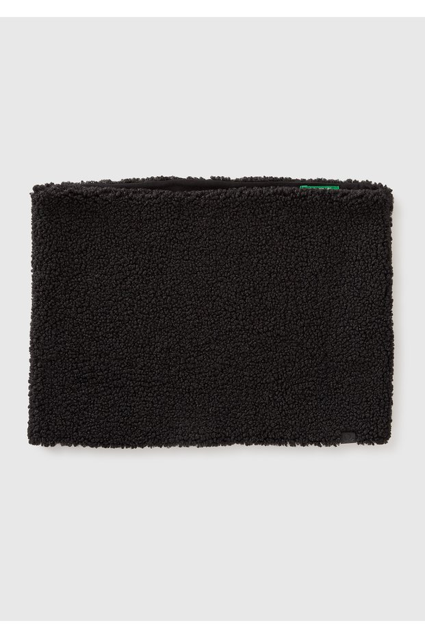 Women's black cotton blend faux fur collar with logo detail