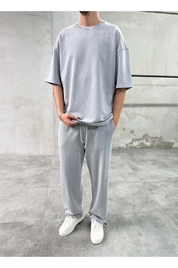Washable Basic Light Gray Tracksuit Set
