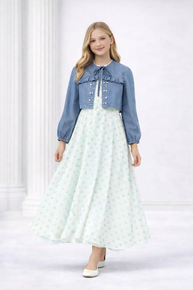 Kot Jacket and Lined Dress for Girls - Set