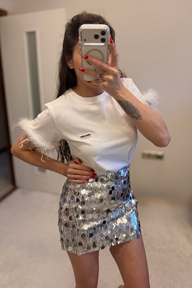 Sequin Mini Silver Skirt - 2