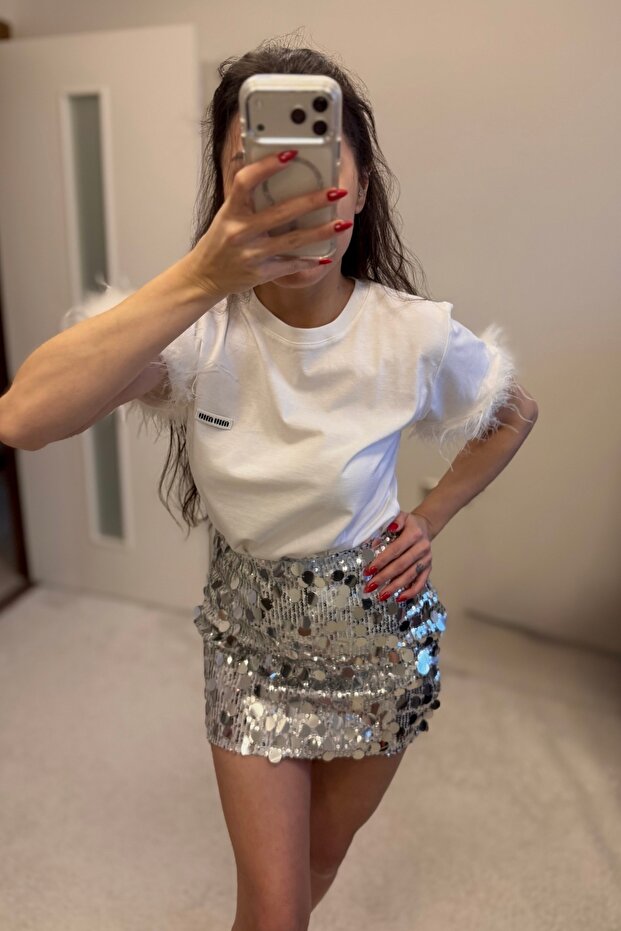 Sequin Mini Silver Skirt - 8