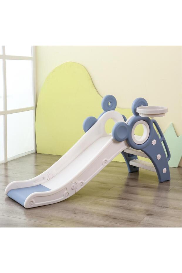 Slide with Basketball Hoop, Sturdy Frame, Smooth Slide Surface, Extended Buffer Base, 3