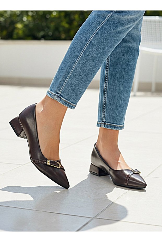 Brown 3 cm Short Heel Daily Dress Shoes Pointed Toe Women's Flat Shoes