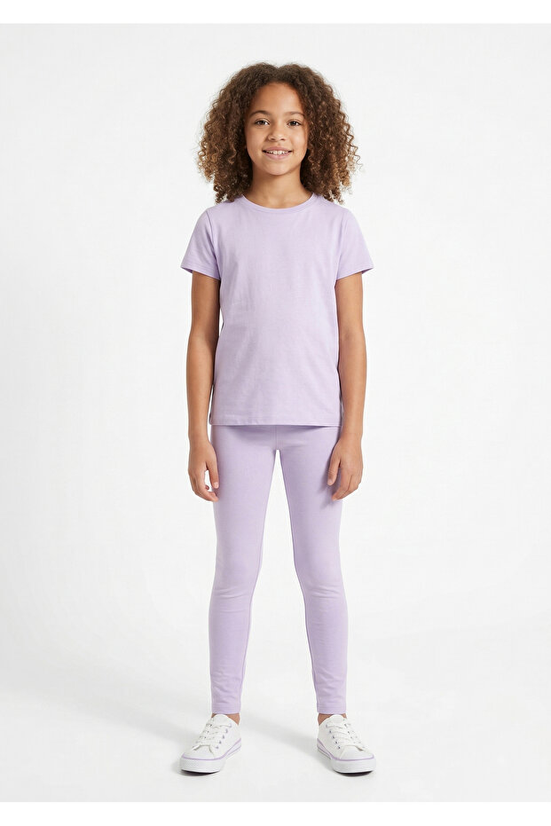Girls Basic Solid Leggings - Purple color - 1