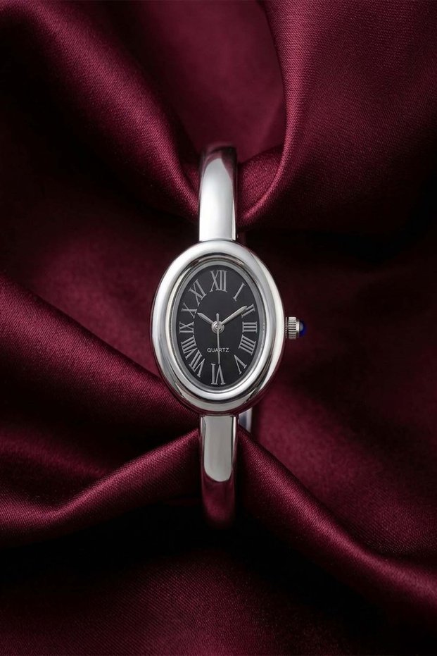 Cartion Women's Steel Watch Silver Color Oval Case Vintage Luxury Special Design Stylish Elegant Women's Wristwatch