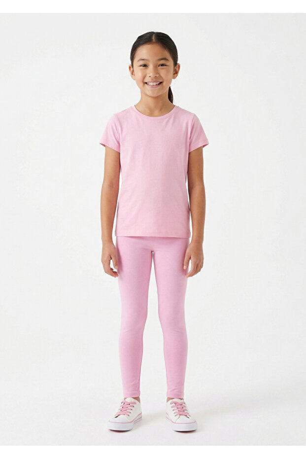 Girls Basic Solid Leggings - Pink color