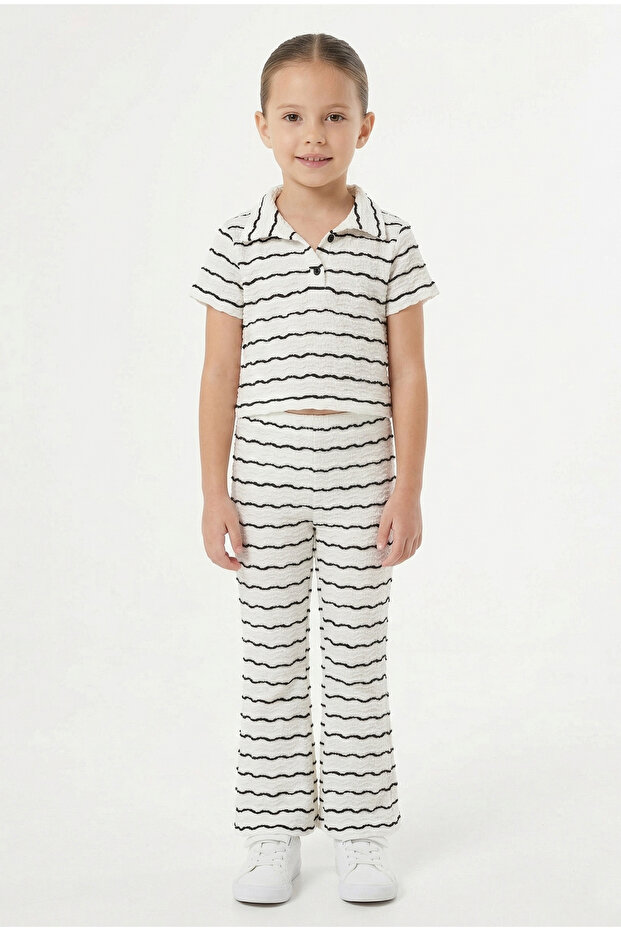 Girls Striped Co-Ord Set Short Sleeve - Top with Flared Pants