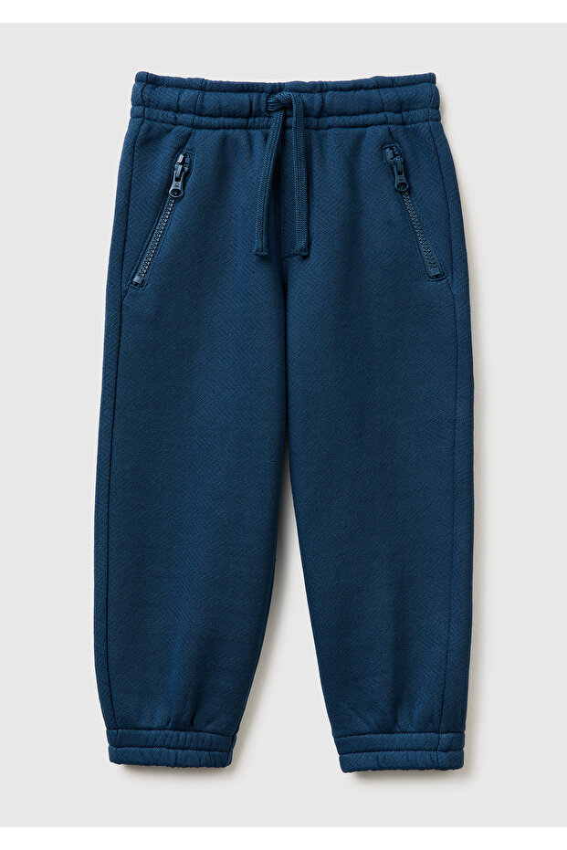 Boys' Dark Navy Blue Drawstring Waist Textured Jogger Sweatpants