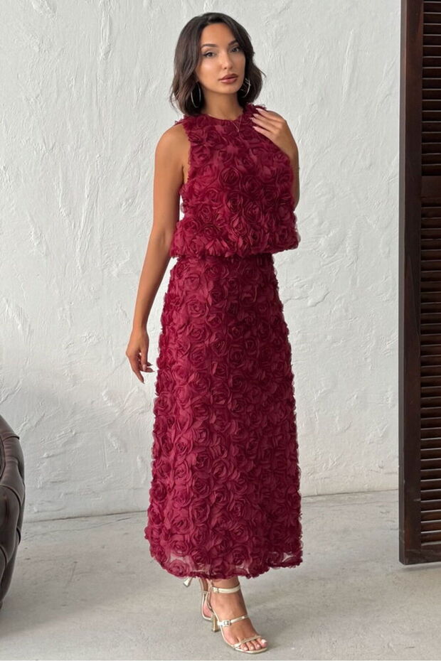 Gül Süzüneli Skirt - Burgundy | F2005 - Burgundy