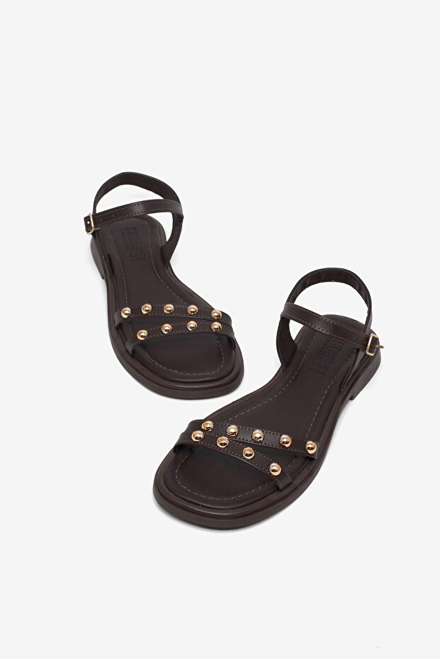 Women's Brown Comfortable Double-Strap Buckle Stone Sandals