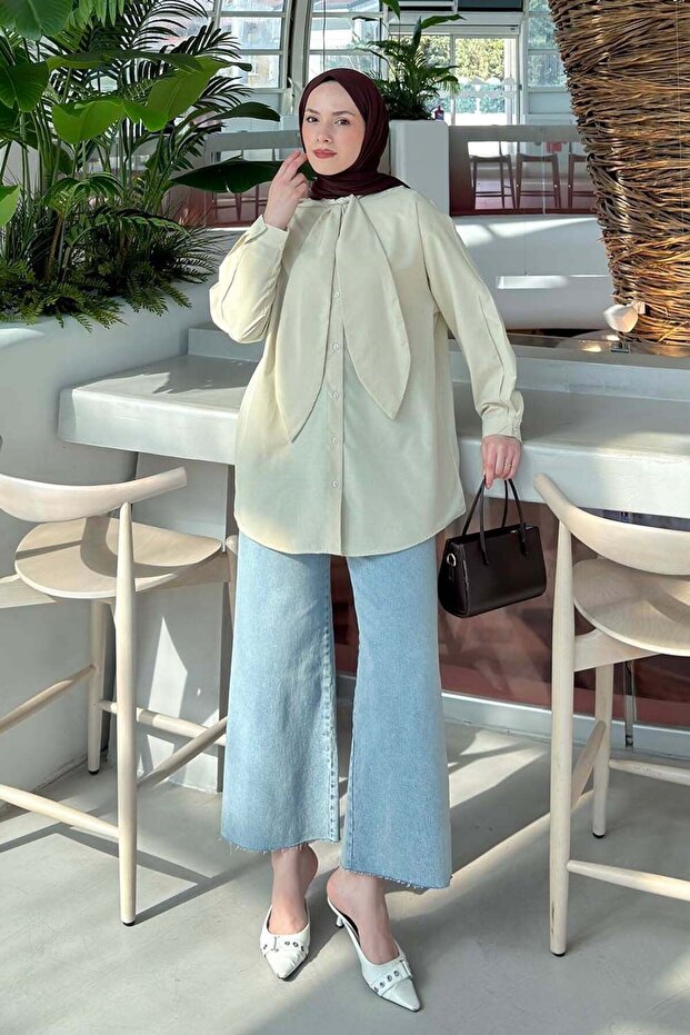 Scarf Detailed Shirt Cream