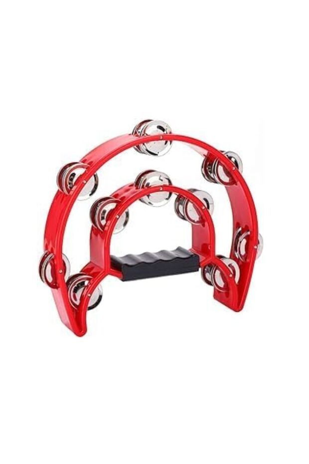Tambourine Metal Half Moon Musical Instruments Double Row Metal Jingles In Red Finish