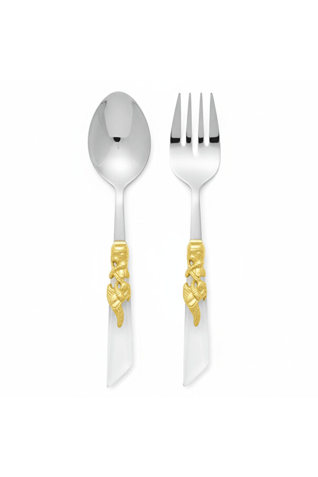 Elegant Stainless Steel Silver Salad Serving Set (2 pcs)