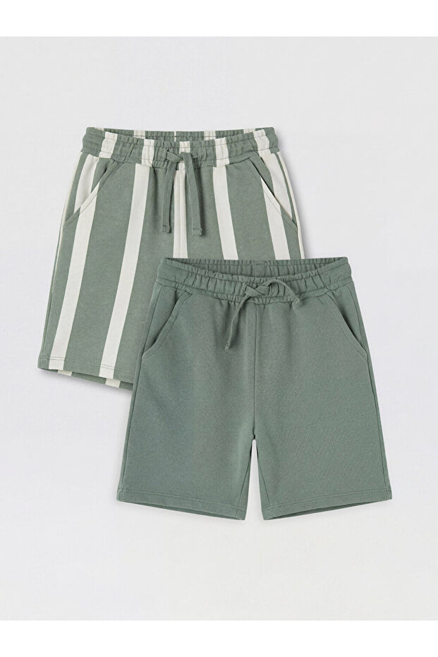 Khaki elastic waist and lace-up boy shorts 2-pack
