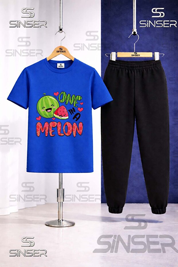 Children's Watermelon One Melon Written Printed T-Shirt Tracksuit Set