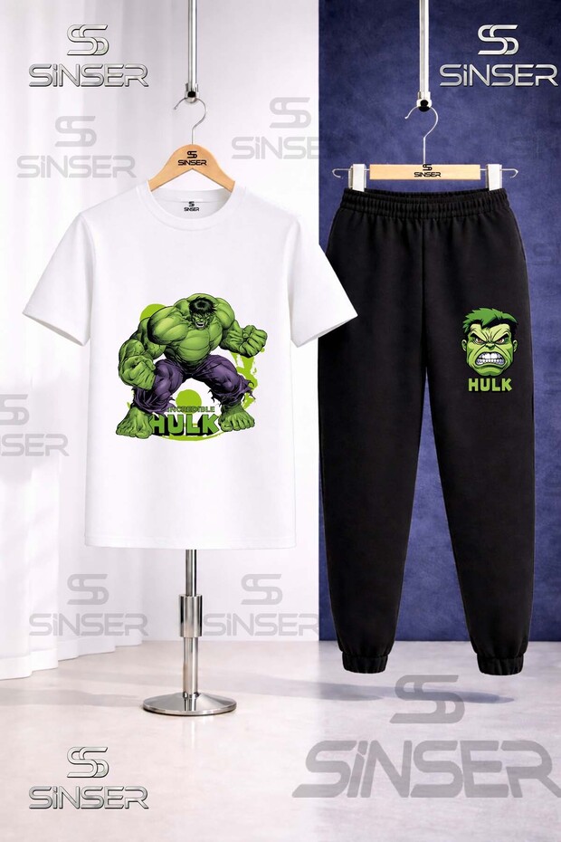 Children's Hulk El Sikan Green Tvl Printed T-Shirt Tracksuit Set