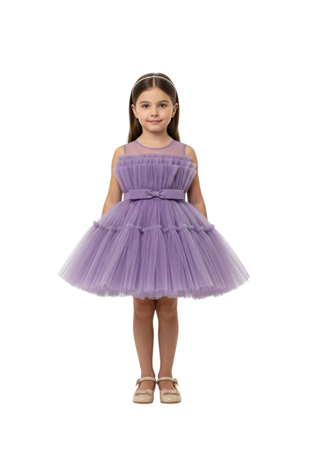 D' Daniela - Girls Bow Front Ruffle Mesh Gown Dress - Multicolor - 1Y to 12Y