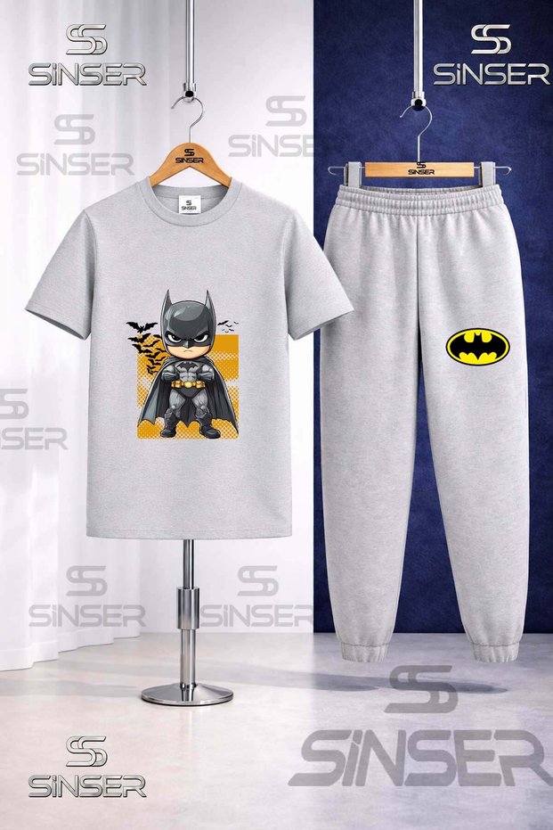 Children's Batman Kids Designed Black Printed T-Shirt Tracksuit Set
