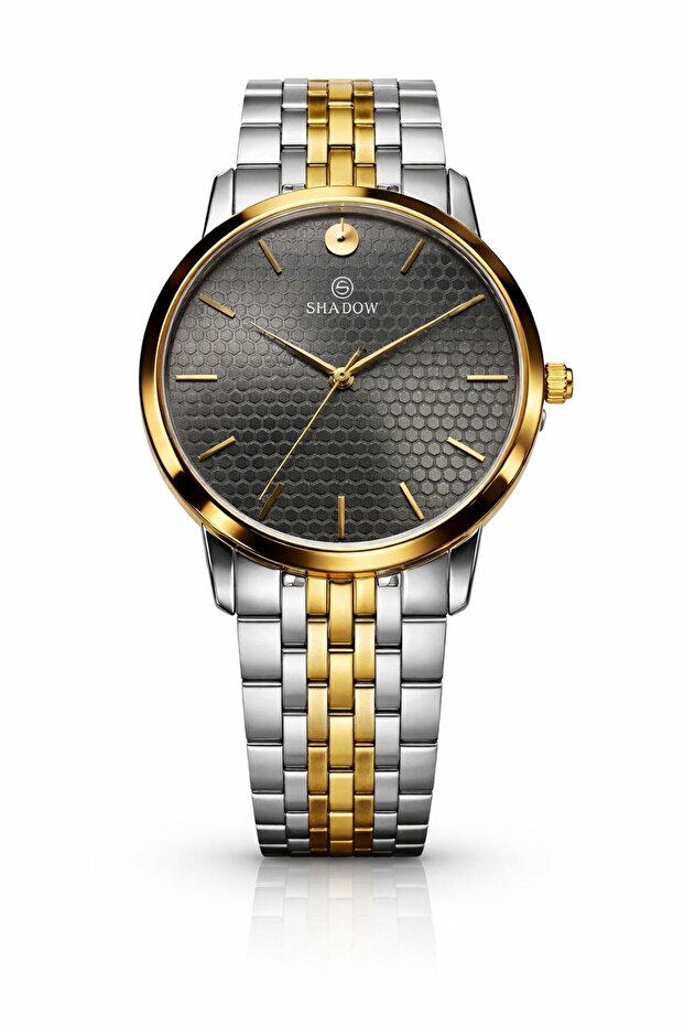Hexa Honey Men’s Analog Watch Honeycomb Dial Stainless Steel Strap Two Tone Silver Gold SD097