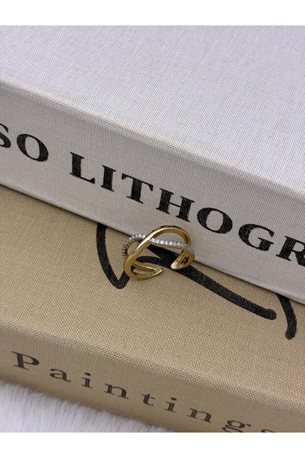 Gold Color Cross Design Zircon Stone Special Series Adjustable Brass Ring T3