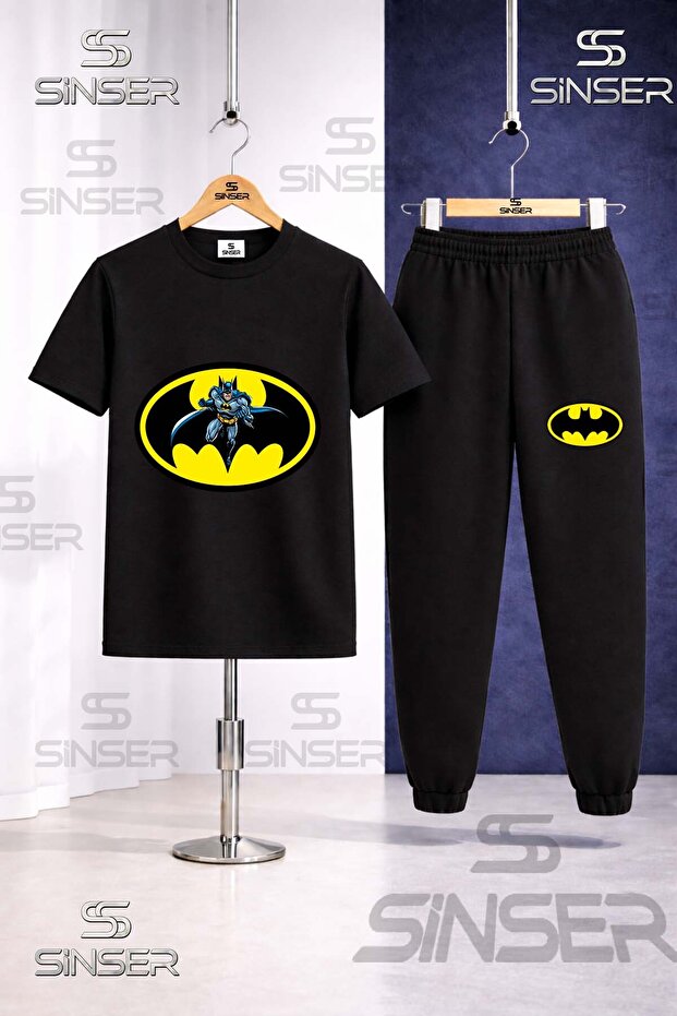 Children's Batman Logo Printed T-Shirt and Sweatpants Set