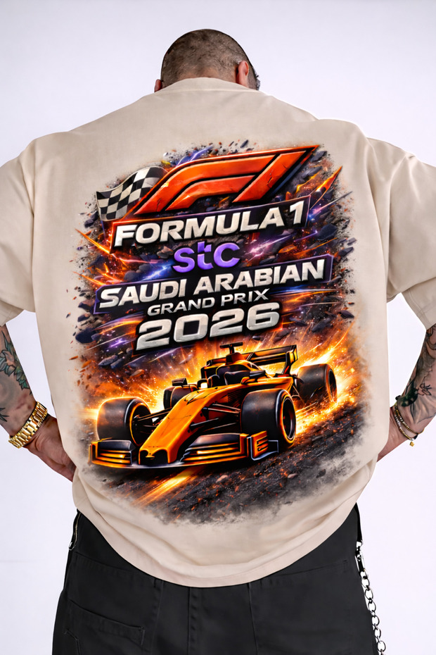 Unisex Jeddah Gp 2026 Formula 1 Back Printed Oversize T-Shirt 100% Cotton Racing