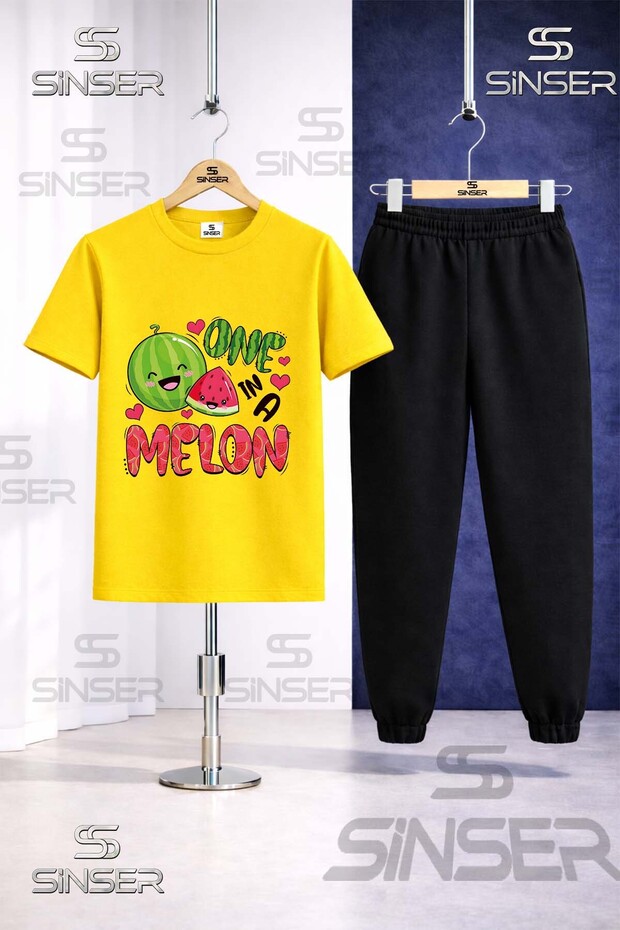 Children's Watermelon One Melon Written Printed T-Shirt Tracksuit Set