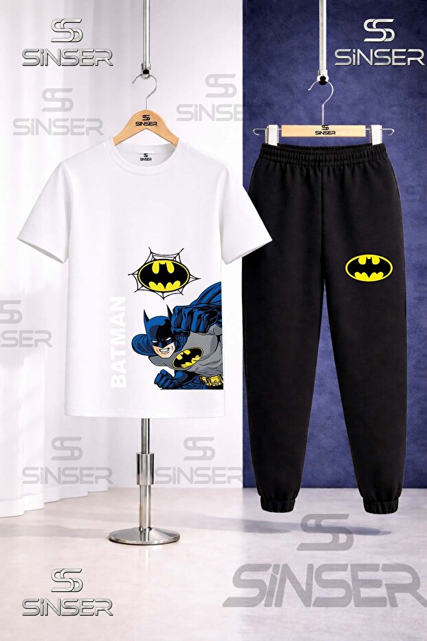 Children's Batman Side Punch Writing Byk Printed T-Shirt Tracksuit Set