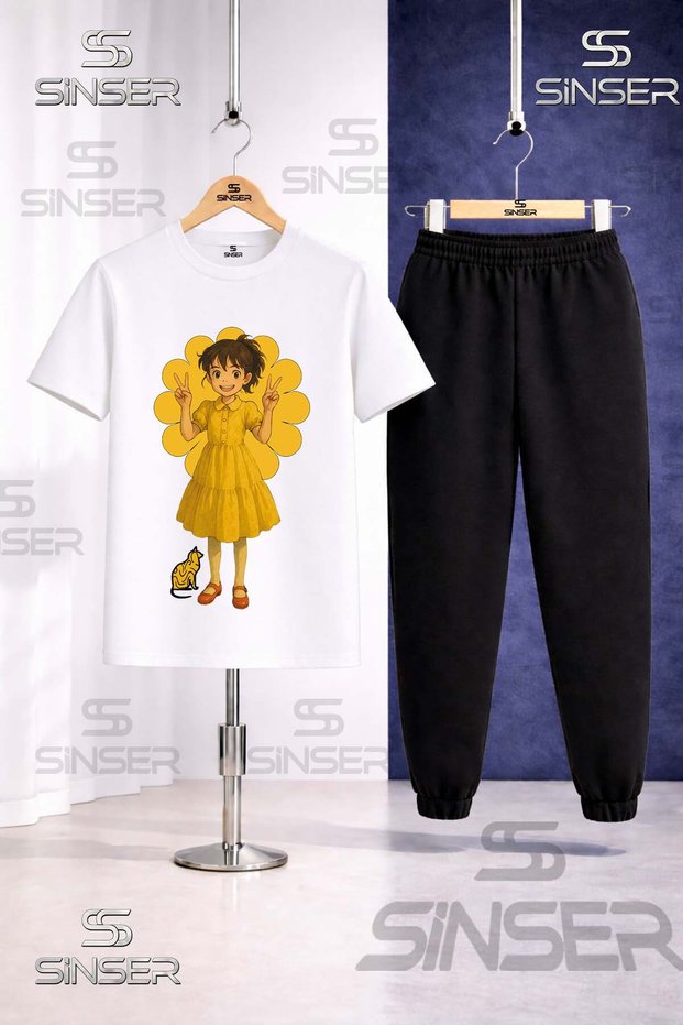 Children's Hvn Girl Anime Printed T-Shirt Sweatpants Set