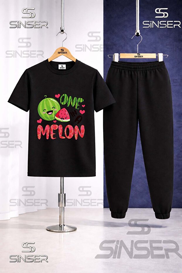 Children's Watermelon One Melon Written Printed T-Shirt Tracksuit Set