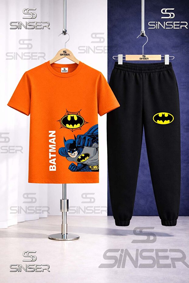 Children's Batman Side Punch Writing Byk Printed T-Shirt Tracksuit Set
