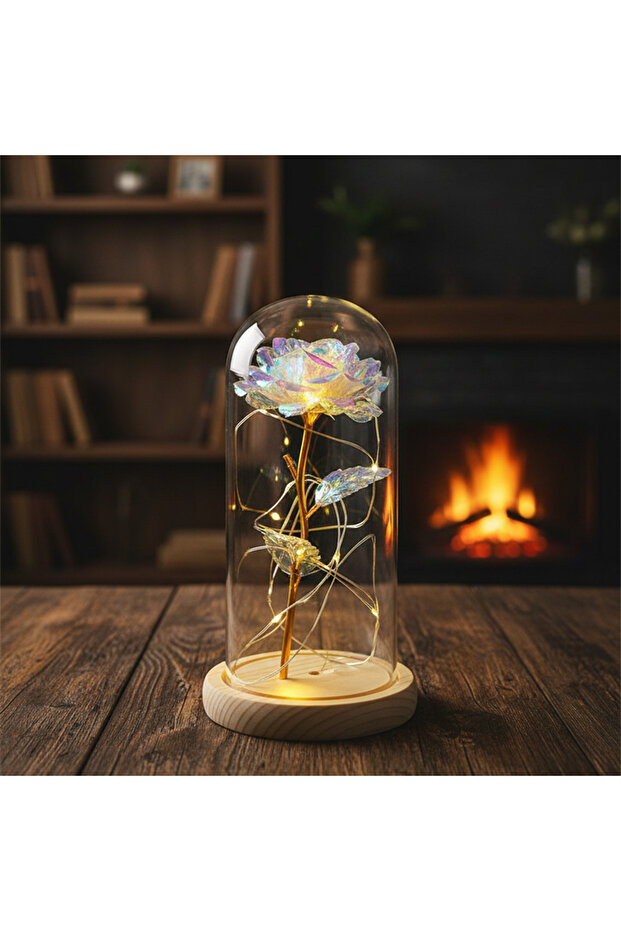 Enchanted Galaxy Rose in Glass Dome – Led Light Up Forever Rose