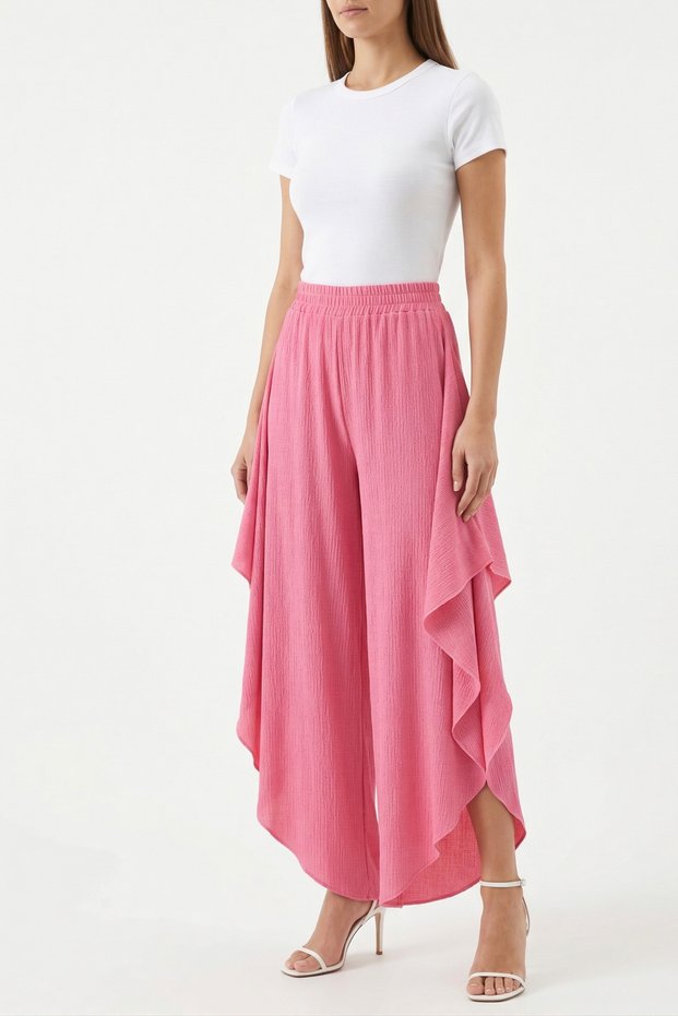 High Waist Asymmetrical Cut Loose Pants Skirt Look