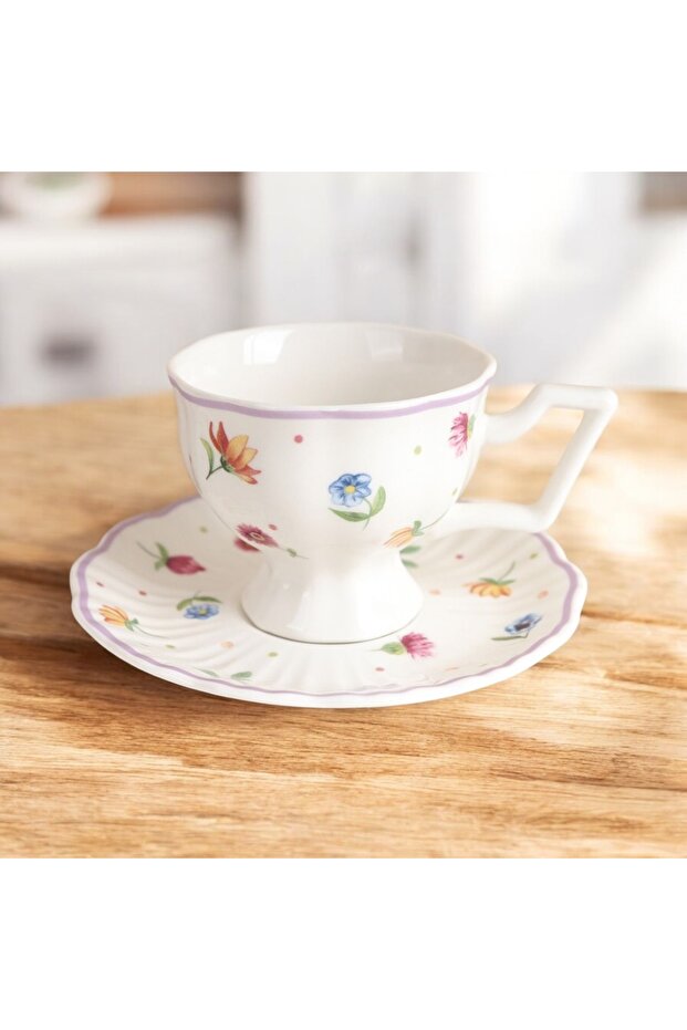 Porcelain Set of 2 Coffee Cups with Floral Pattern