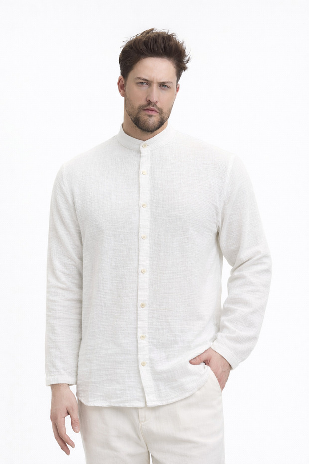 Men's Shirt-Men's Cross-Stitch H-Collar U-Sleeve Shirt-4730