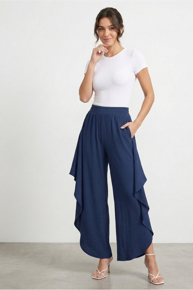 High Waist Asymmetrical Cut Loose Pants Skirt Look
