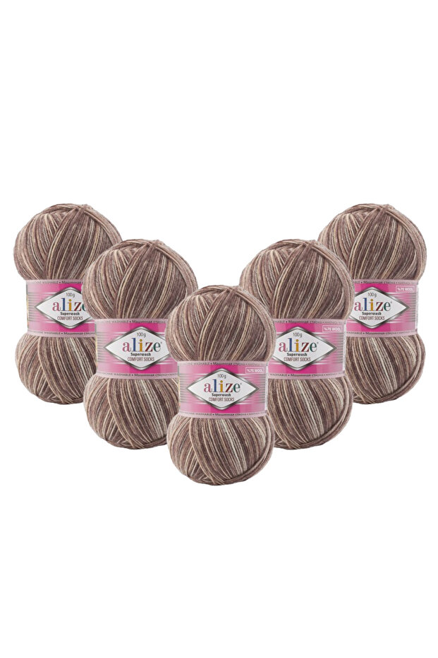Superwash Comfort Socks 5 Pieces (7678) 100 Gr 420 Mt-75% Wool 25% Polyamide Knitting Yarn