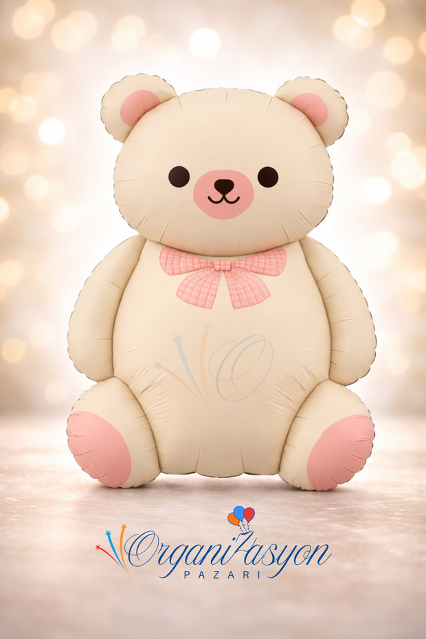 Retro Bow Tie Cream Bear Foil Balloon