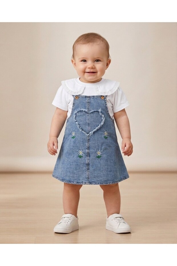 Baby Girl Summer Denim Gilet and T-Shirt 2-Piece Set, 6-9-12-18-24 Months Denim Clothes Holiday Set