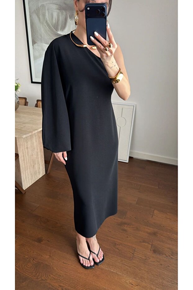 Self-Unifying Long Single-Sleeve Off-The-Shoulder Premium Series Equivalent Midi Stylish Dress Evening Gown