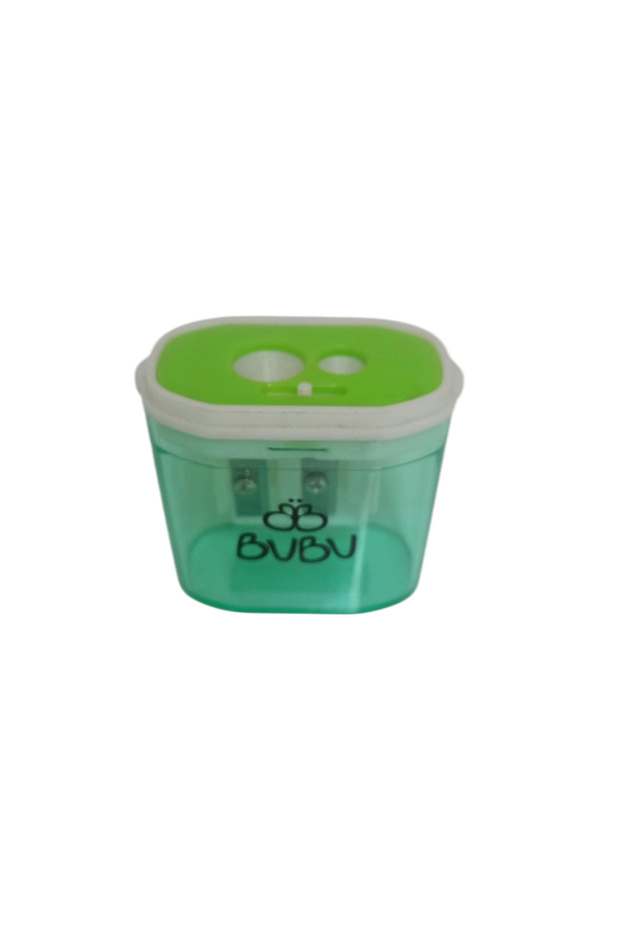 Double Hole Lockable Transparent Rectangular Pencil Sharpener (Green) - 1